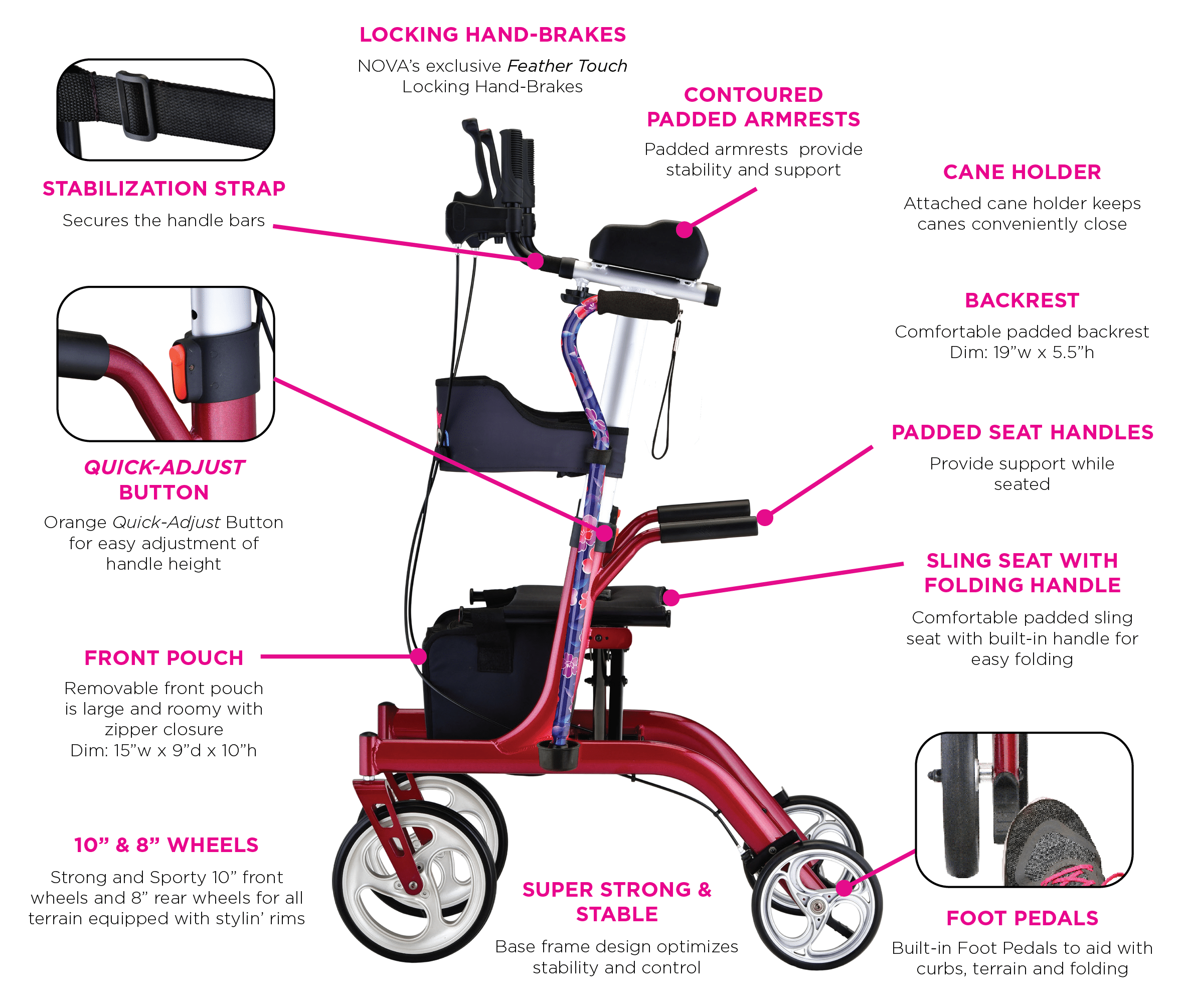 Phoenix Rise Up Rollator - The Bone Store - Upright Style Walker